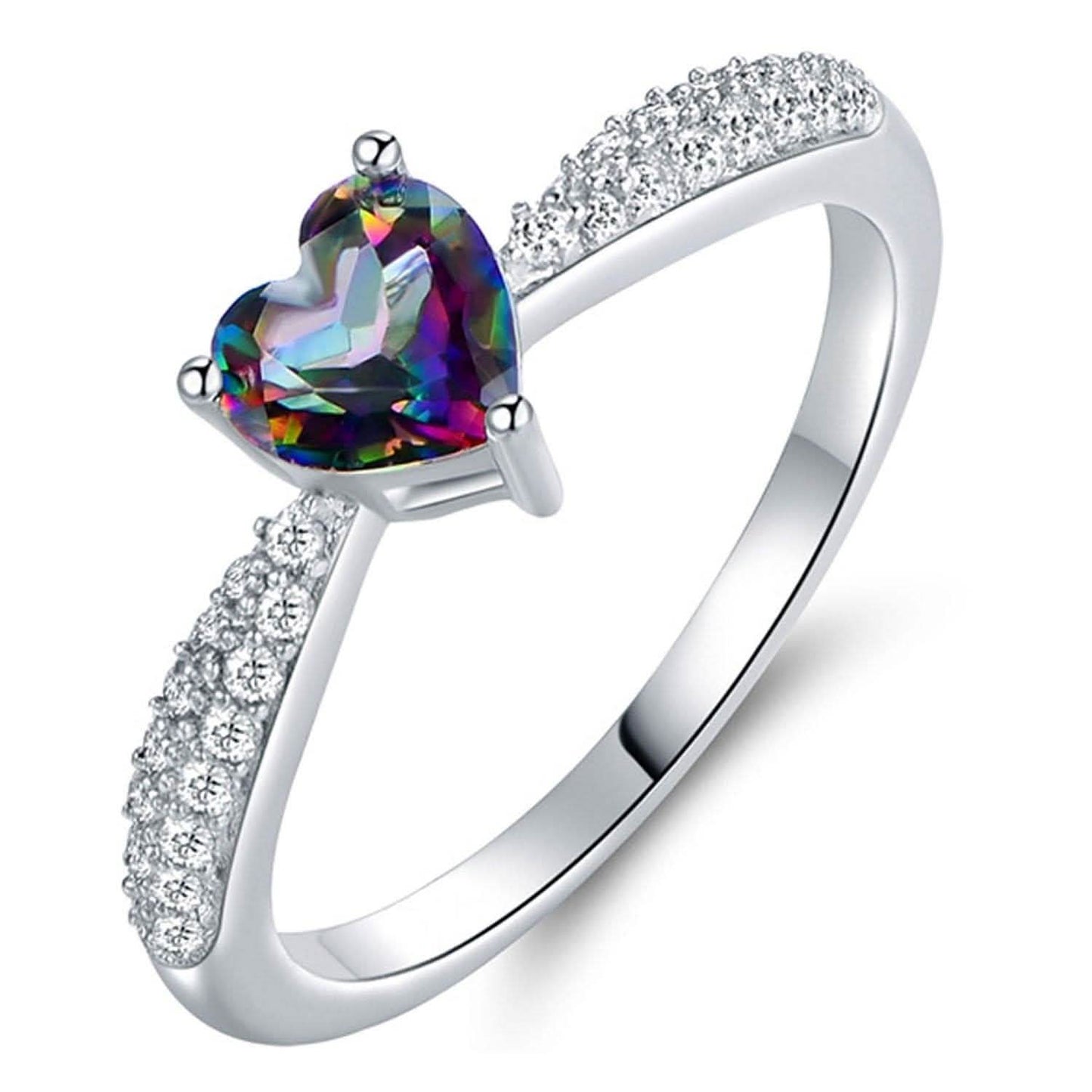 White Gold 3ct Heart-Cut Mystic Topaz Engagement Ring - Assorted Sizes DailySale
