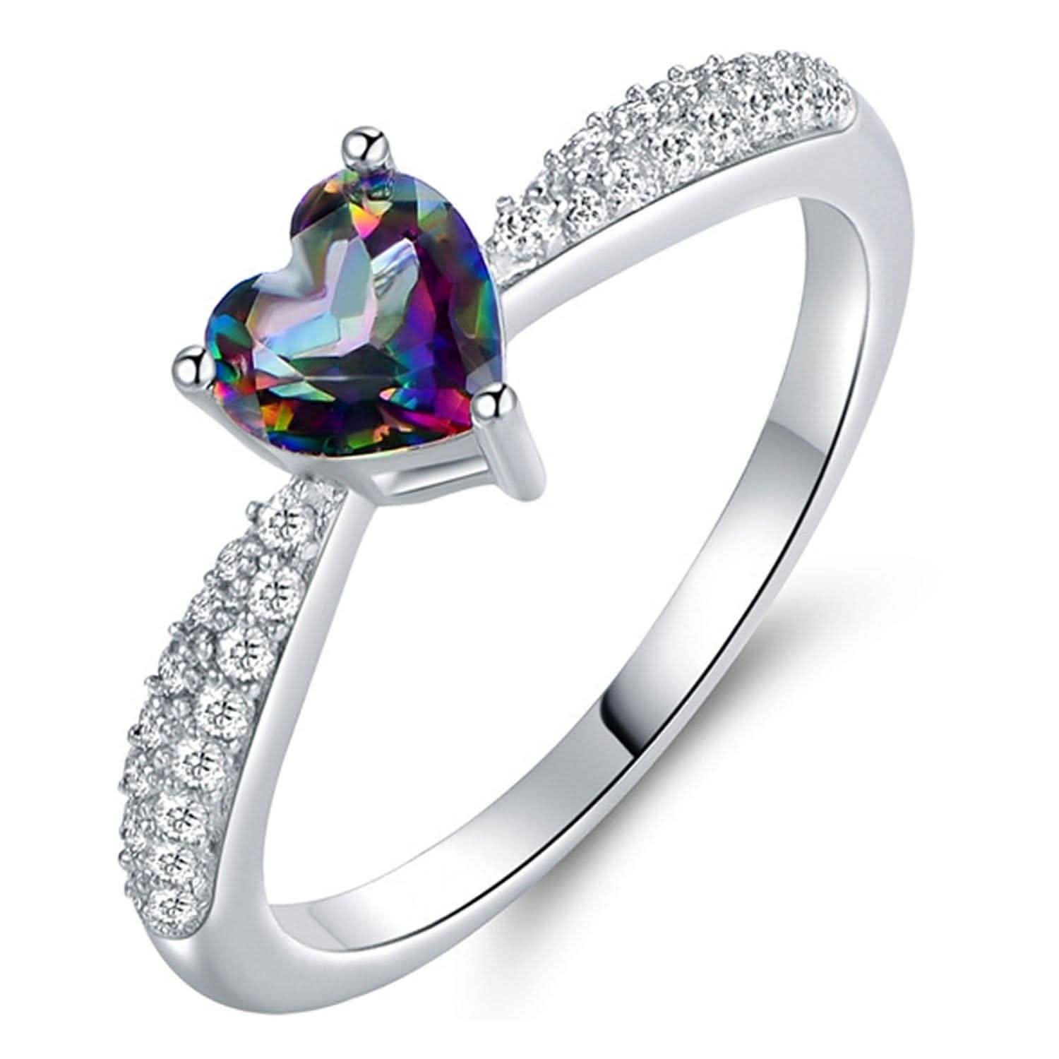White Gold 3ct Heart-Cut Mystic Topaz Engagement Ring - Assorted Sizes DailySale
