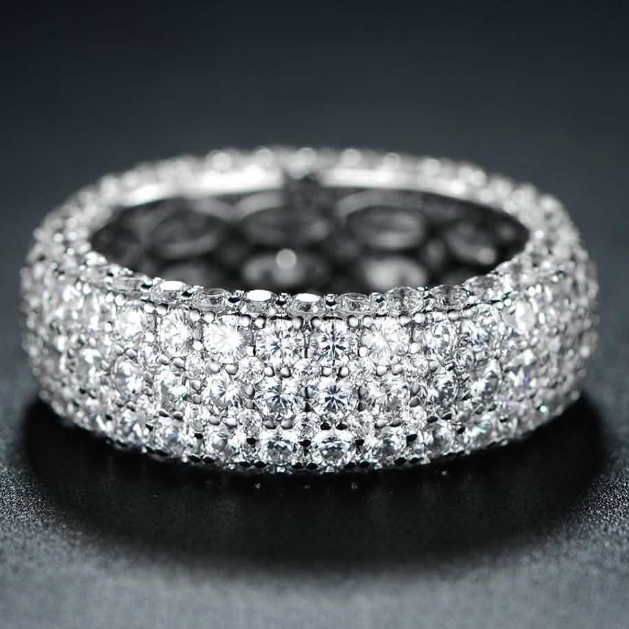 White Gold Plated Five Row Eternity Ring - Assorted Sizes DailySale