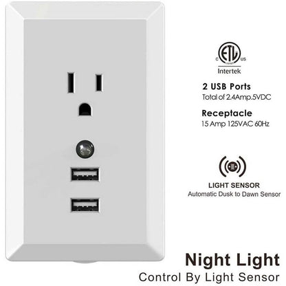 White Light Sensor Dual USB Wall Outlet DailySale