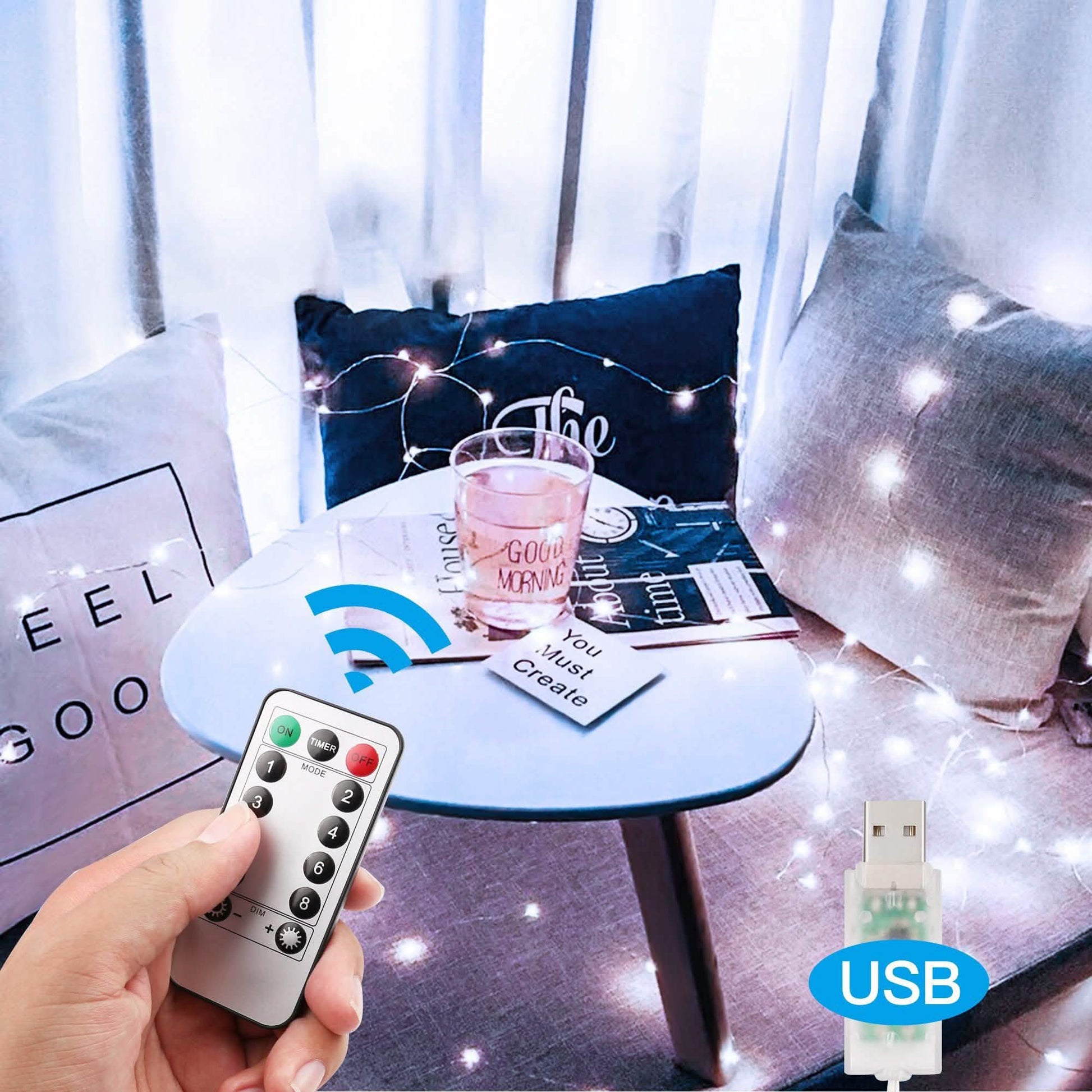 White USB Remote Control 3x3M 300LED String Lights Waterproof DailySale