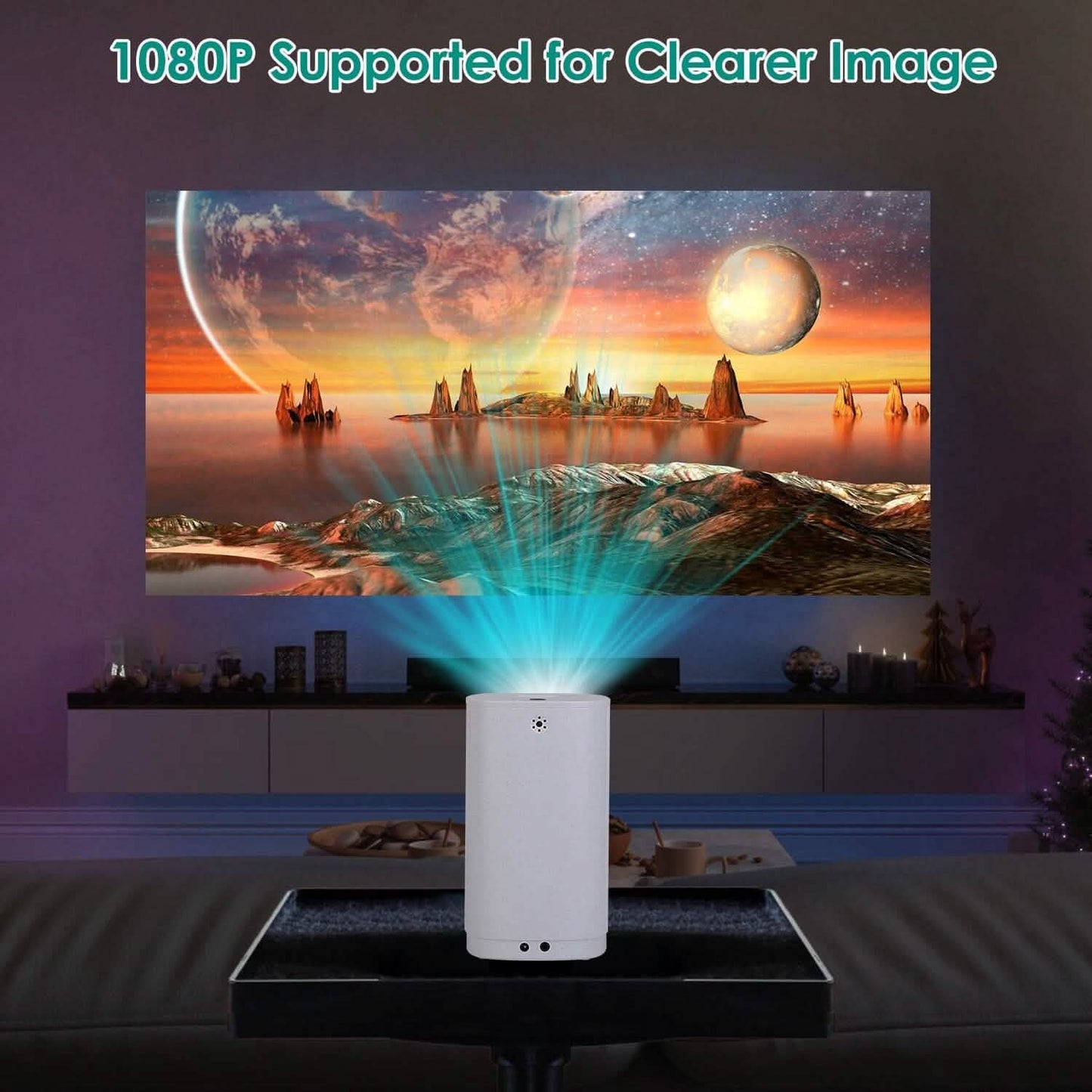 WiFi 1080P Projector Phone Projector Home Movie Projector Compatible with IOS Android iPads U Disk DailySale