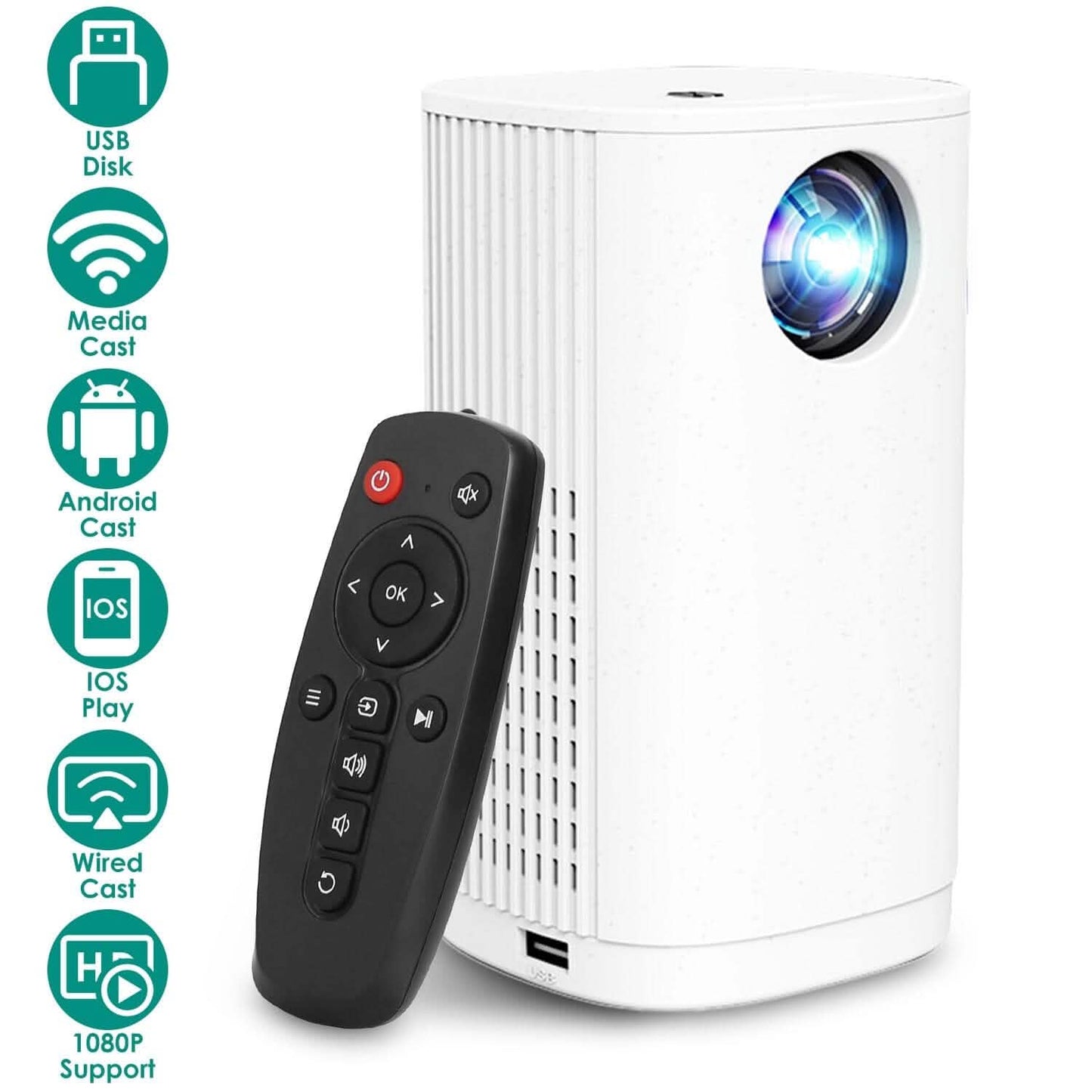 WiFi 1080P Projector Phone Projector Home Movie Projector Compatible with IOS Android iPads U Disk DailySale