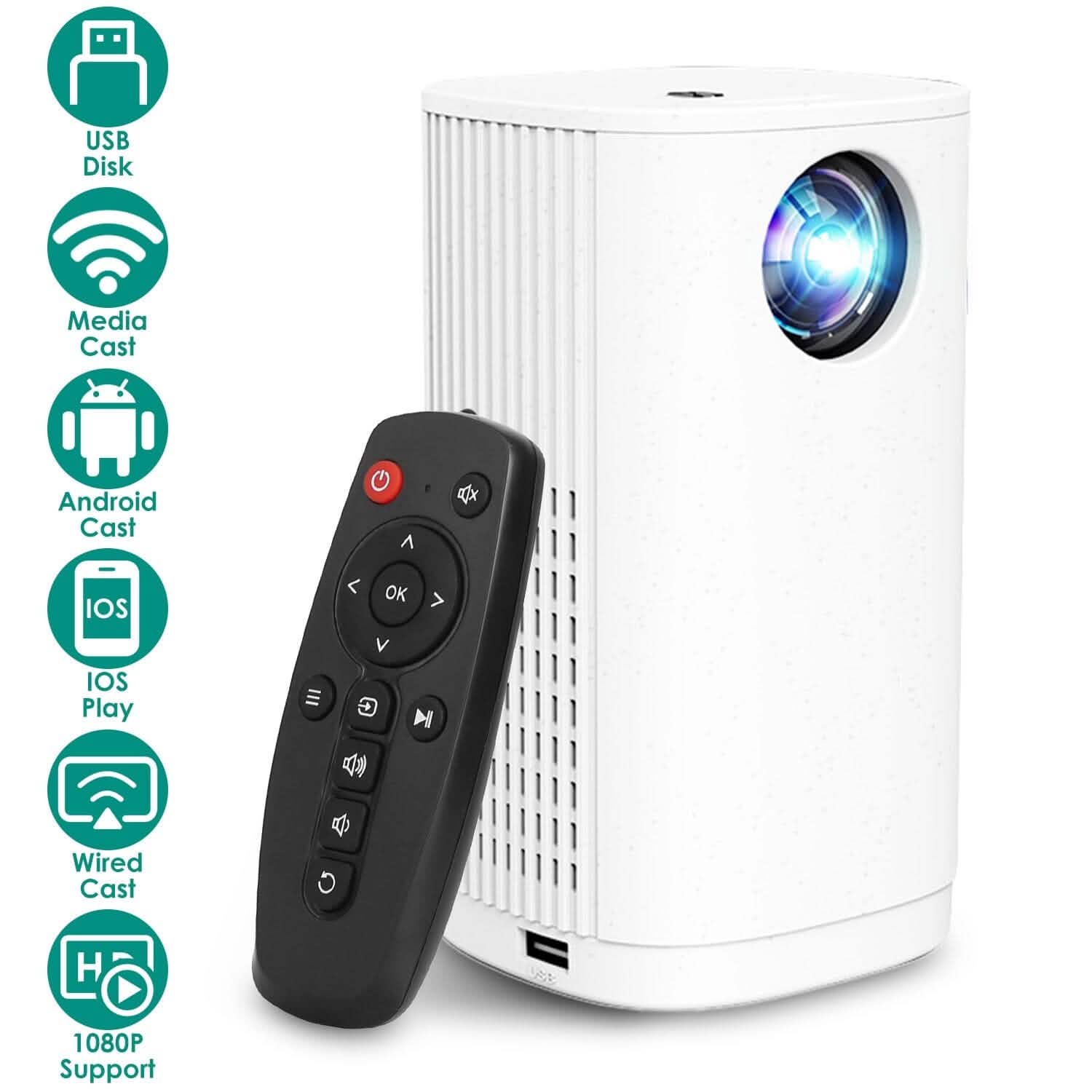 WiFi 1080P Projector Phone Projector Home Movie Projector Compatible with IOS Android iPads U Disk DailySale