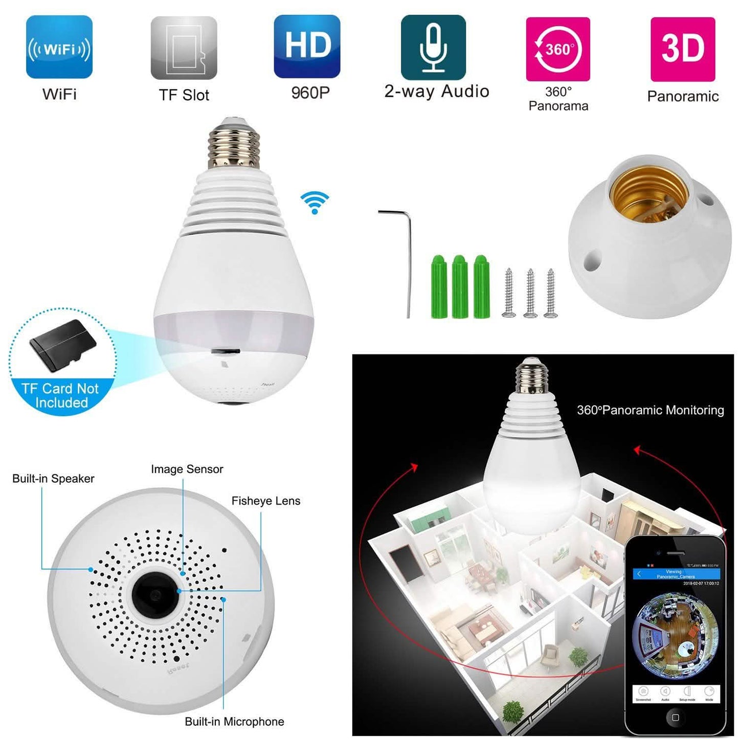 WiFi Light Bulb Camera 960P Security Camera 360° DailySale