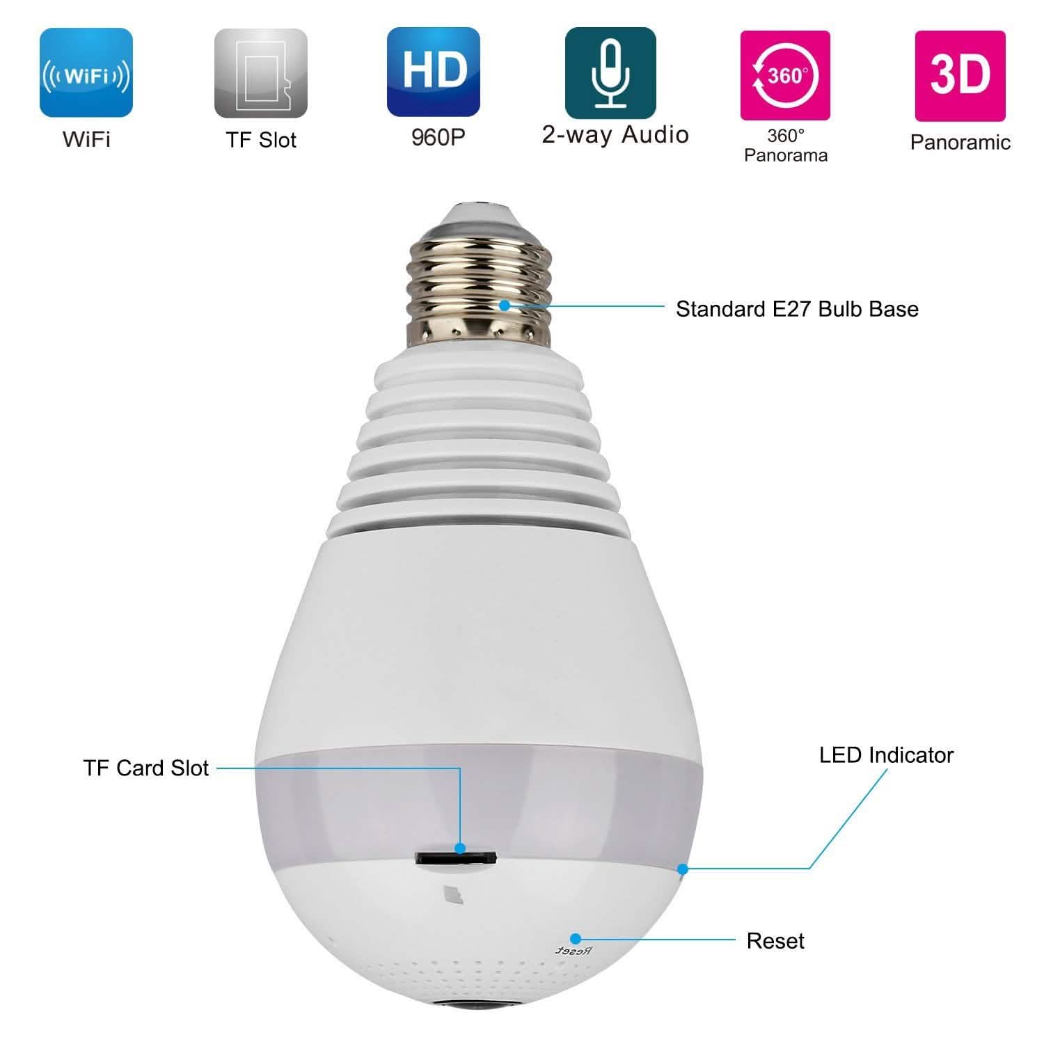 WiFi Light Bulb Camera 960P Security Camera 360° DailySale