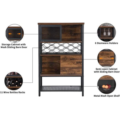Wine Bar Cabinet for Liquor and Glasses DailySale