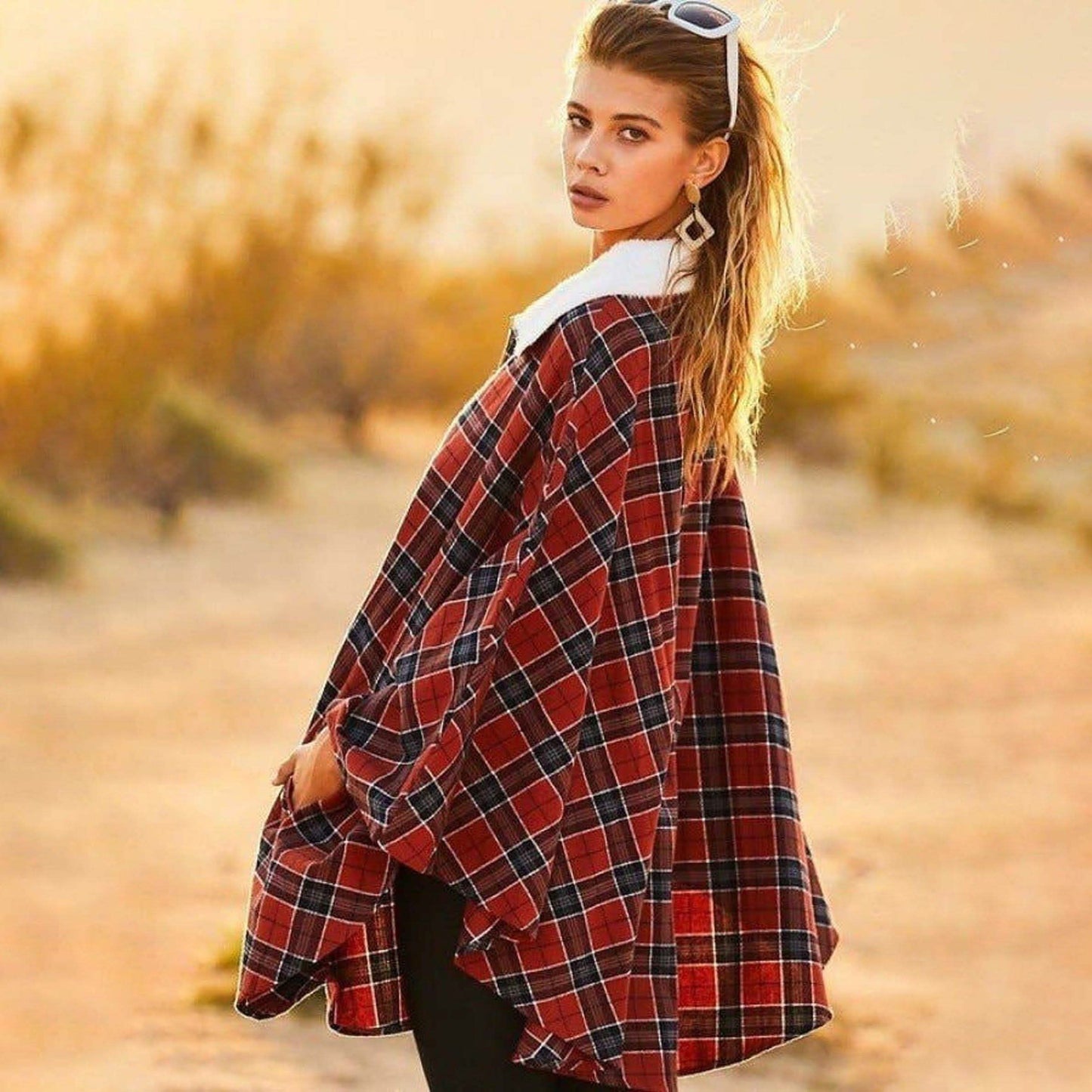 Winter Pocket Plaid Poncho DailySale