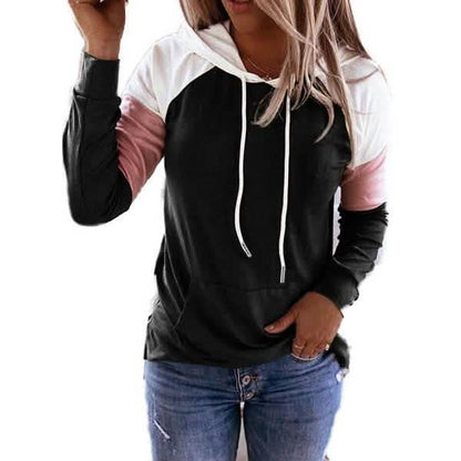 Winter Women’s Fashion Casual Sweatshirts Long Sleeve Hooded Pullover Loose Block Color Pockets Sweatshirts DailySale