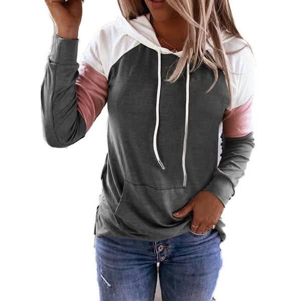 Winter Women’s Fashion Casual Sweatshirts Long Sleeve Hooded Pullover Loose Block Color Pockets Sweatshirts DailySale