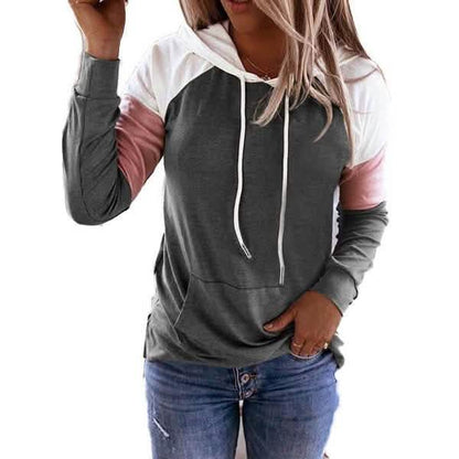Winter Women’s Fashion Casual Sweatshirts Long Sleeve Hooded Pullover Loose Block Color Pockets Sweatshirts DailySale