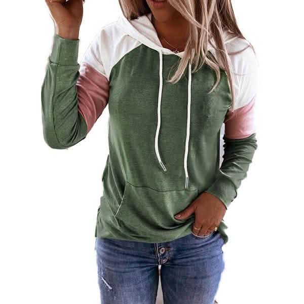 Winter Women’s Fashion Casual Sweatshirts Long Sleeve Hooded Pullover Loose Block Color Pockets Sweatshirts DailySale