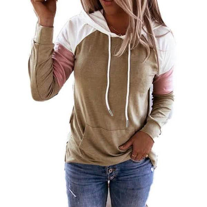 Winter Women’s Fashion Casual Sweatshirts Long Sleeve Hooded Pullover Loose Block Color Pockets Sweatshirts DailySale