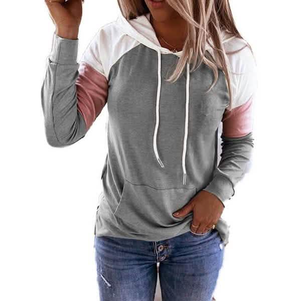 Winter Women’s Fashion Casual Sweatshirts Long Sleeve Hooded Pullover Loose Block Color Pockets Sweatshirts DailySale