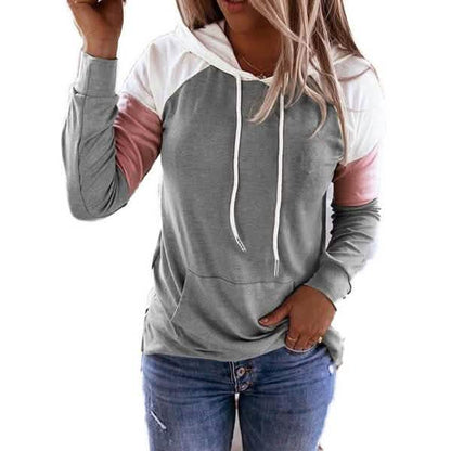 Winter Women’s Fashion Casual Sweatshirts Long Sleeve Hooded Pullover Loose Block Color Pockets Sweatshirts DailySale