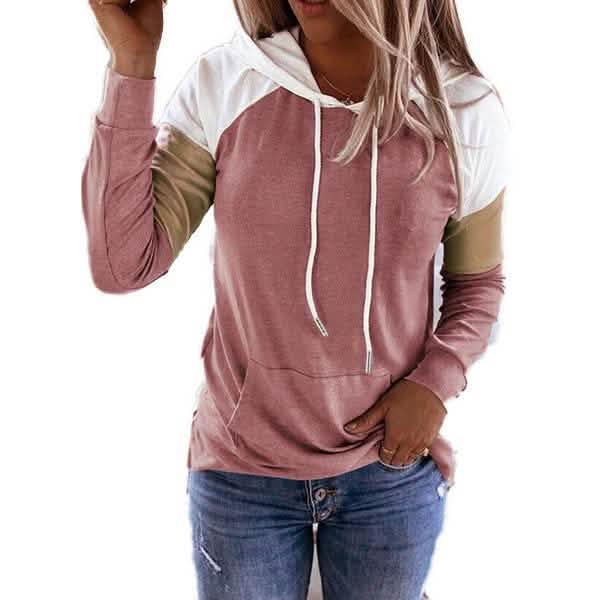Winter Women’s Fashion Casual Sweatshirts Long Sleeve Hooded Pullover Loose Block Color Pockets Sweatshirts DailySale