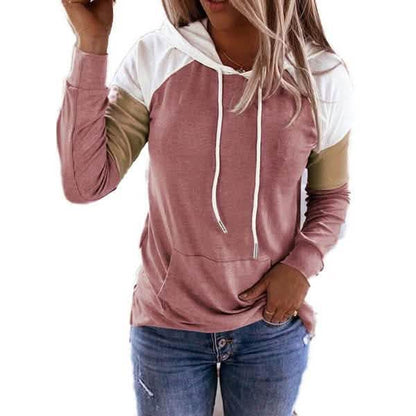 Winter Women’s Fashion Casual Sweatshirts Long Sleeve Hooded Pullover Loose Block Color Pockets Sweatshirts DailySale