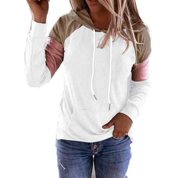 Winter Women’s Fashion Casual Sweatshirts Long Sleeve Hooded Pullover Loose Block Color Pockets Sweatshirts DailySale
