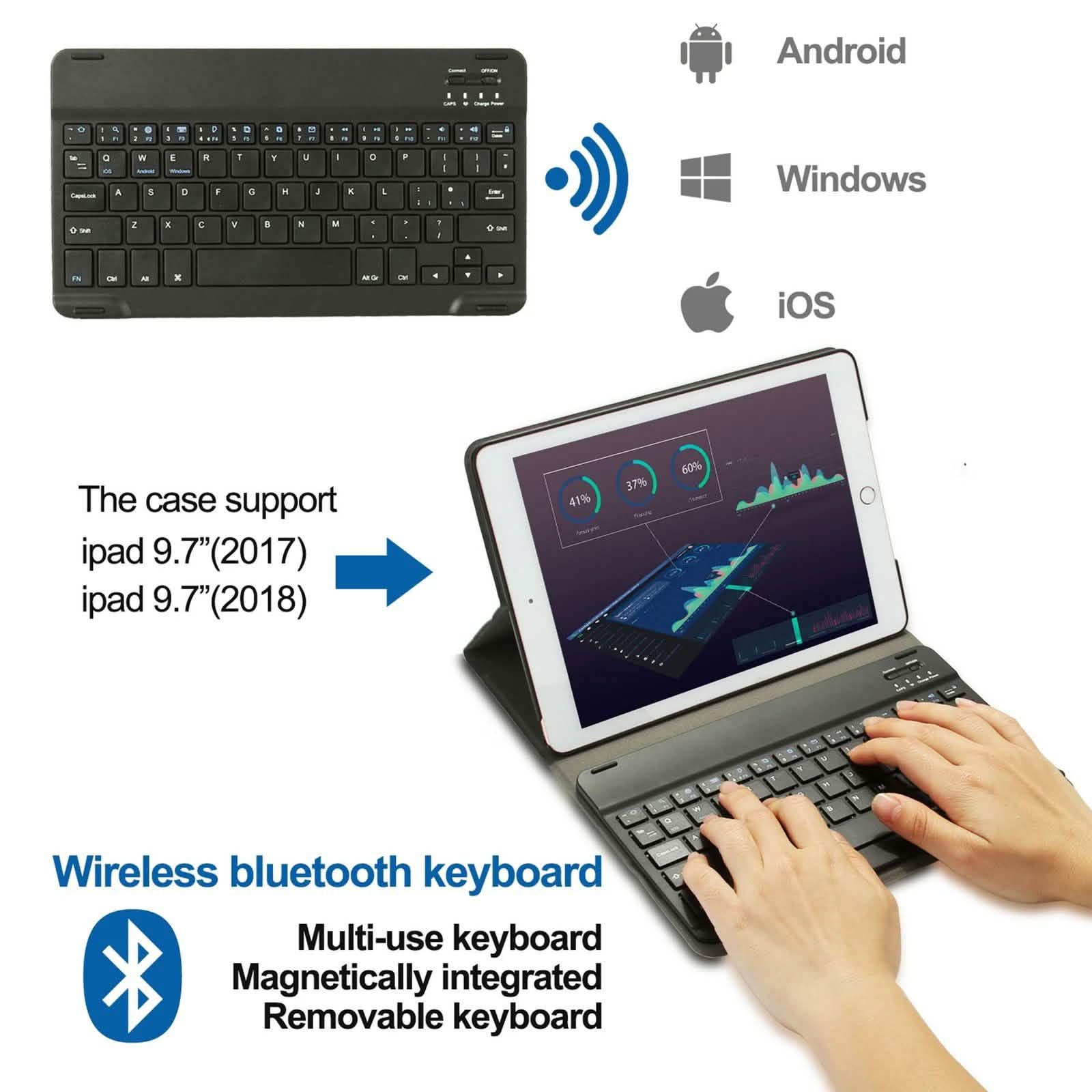 Wireless Bluetooth Keyboard Case with Keyboard for iPad 9.7" 17/18 A1822, A1823 and A1893 DailySale