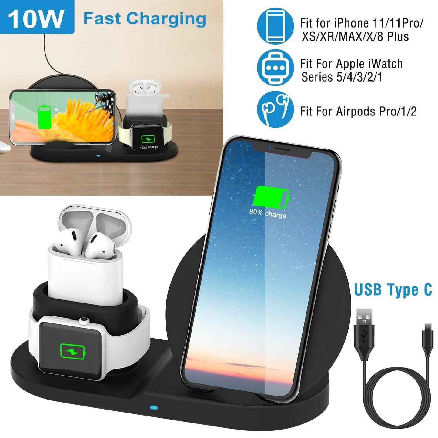 Wireless Charger 10W Fast Charging Station DailySale