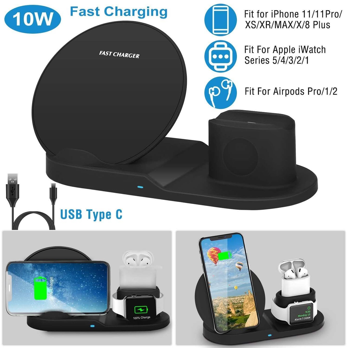 Wireless Charger 10W Fast Charging Station DailySale