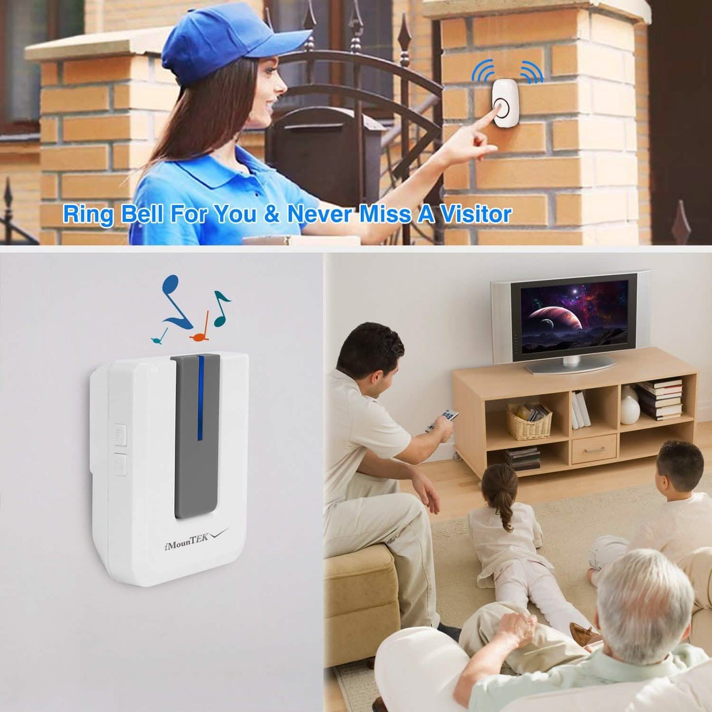 Wireless Doorbell Rings 1000FT with 1 Plug Receiver Chimes DailySale