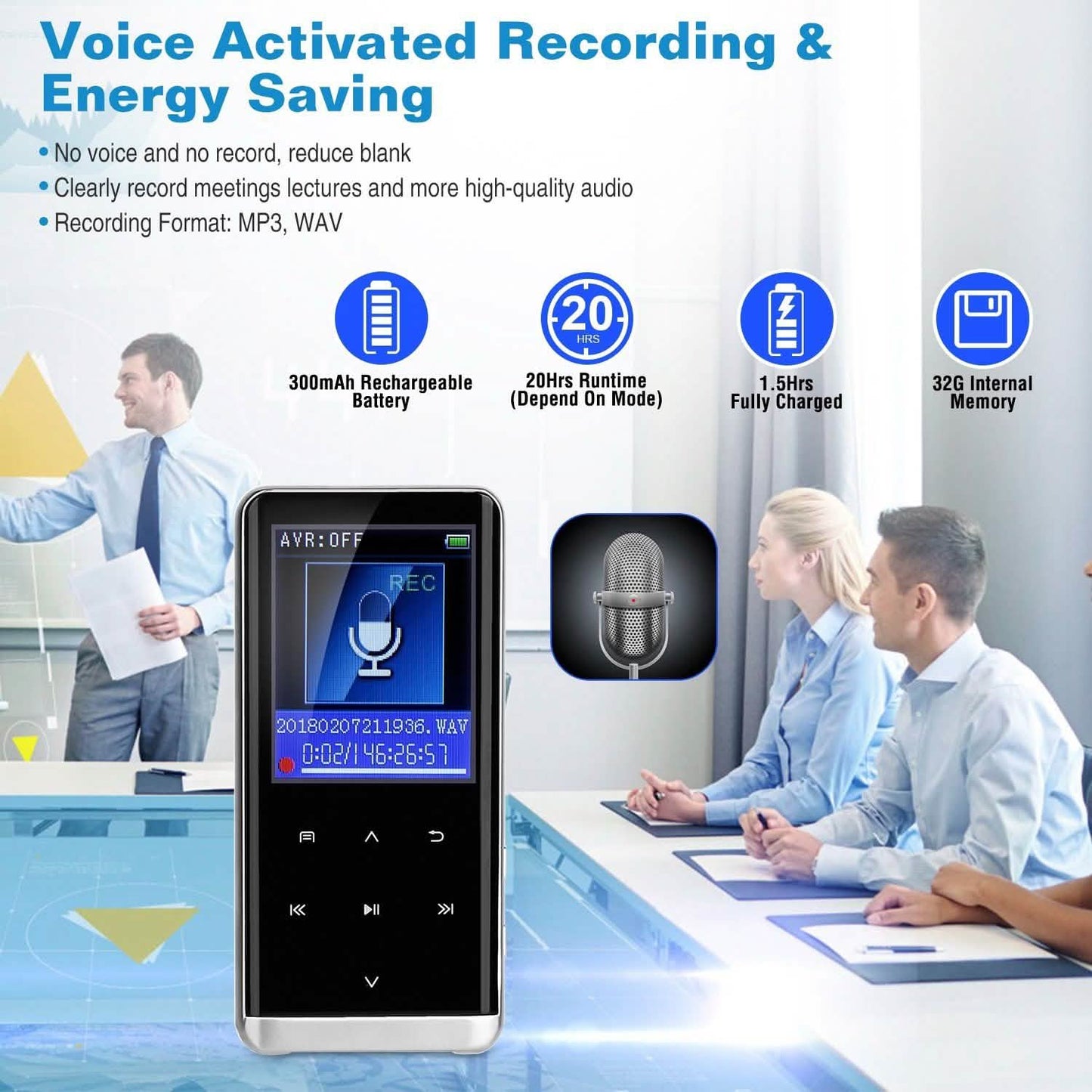 Wireless MP3 Player with Voice Recorder 32G Digital Music HiFi DailySale