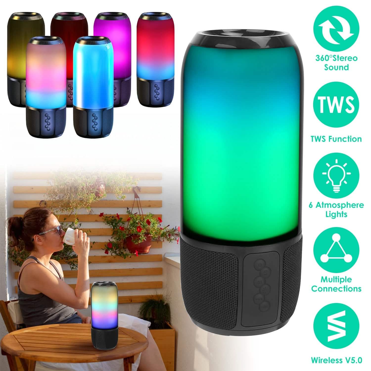 Wireless Portable Speaker with Color Changing Light DailySale