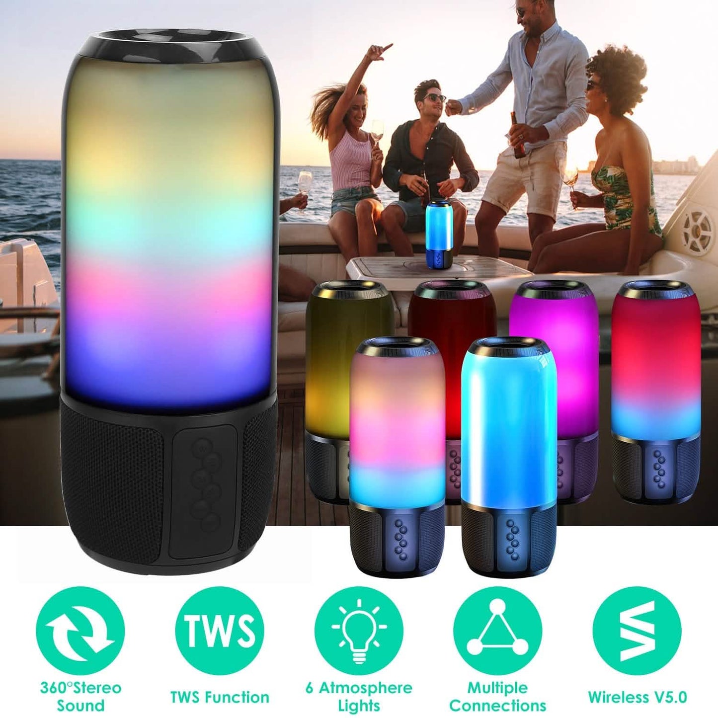Wireless Portable Speaker with Color Changing Light DailySale