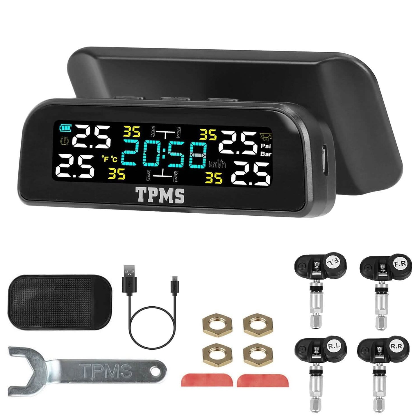 Wireless Solar Car Tire Pressure Monitoring System Auto Tire Pressure with Sensors Temperature Alarm DailySale