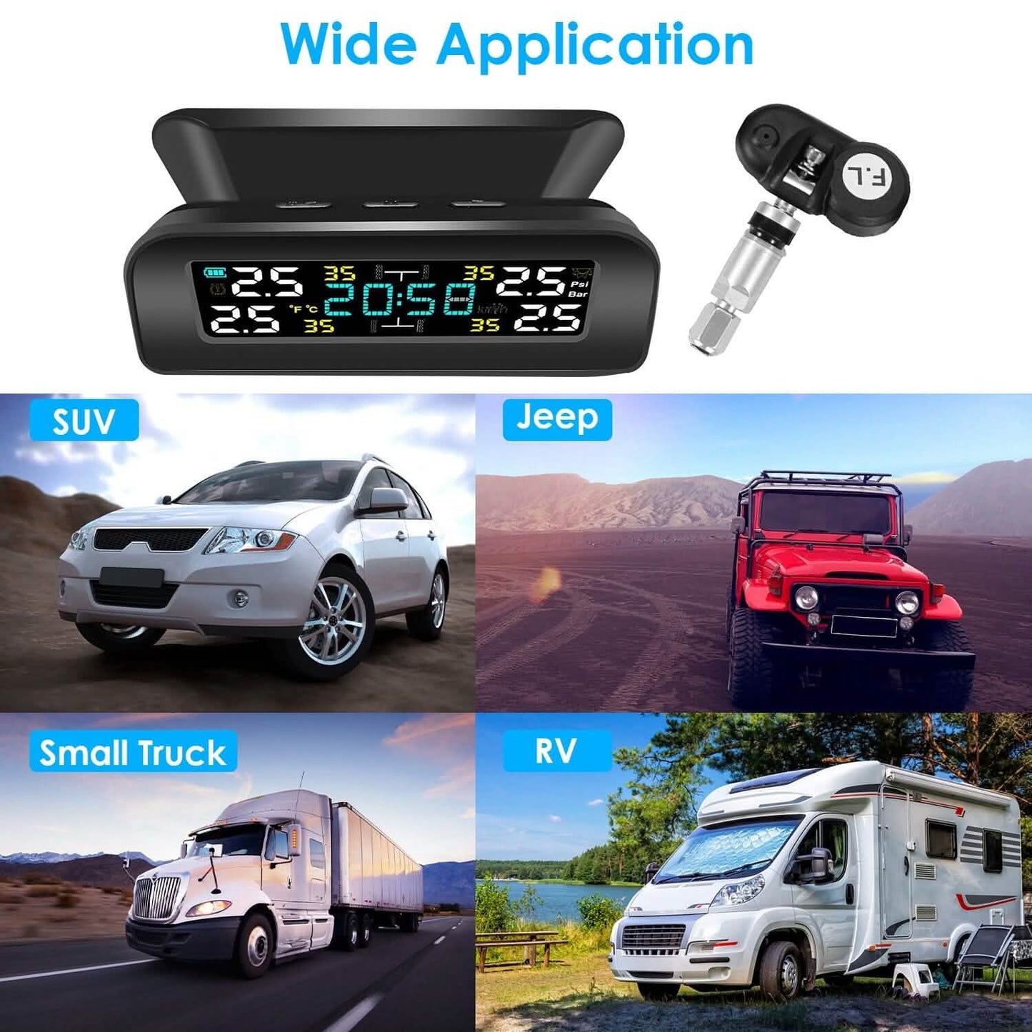 Wireless Solar Car Tire Pressure Monitoring System Auto Tire Pressure with Sensors Temperature Alarm DailySale