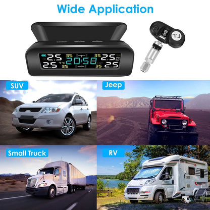 Wireless Solar Car Tire Pressure Monitoring System Auto Tire Pressure with Sensors Temperature Alarm DailySale