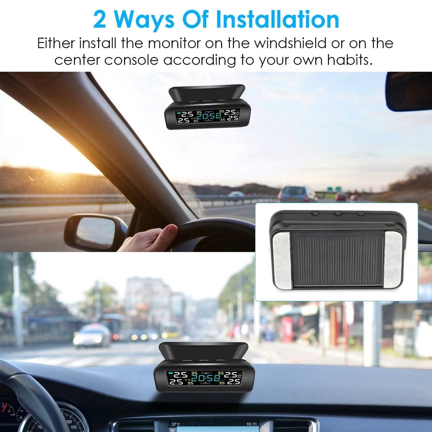 Wireless Solar Car Tire Pressure Monitoring System Auto Tire Pressure with Sensors Temperature Alarm DailySale