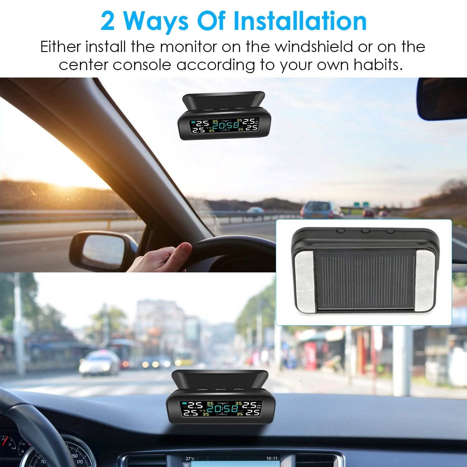 Wireless Solar Car Tire Pressure Monitoring System Auto Tire Pressure with Sensors Temperature Alarm DailySale