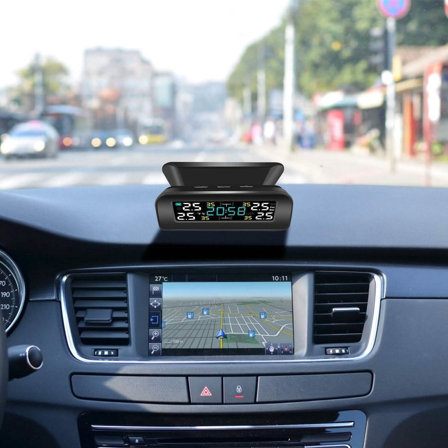 Wireless Solar Car Tire Pressure Monitoring System Auto Tire Pressure with Sensors Temperature Alarm DailySale