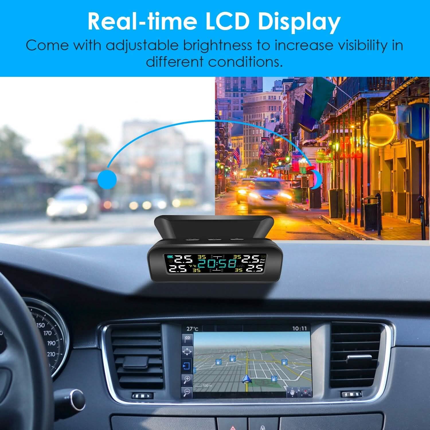 Wireless Solar Car Tire Pressure Monitoring System Auto Tire Pressure with Sensors Temperature Alarm DailySale