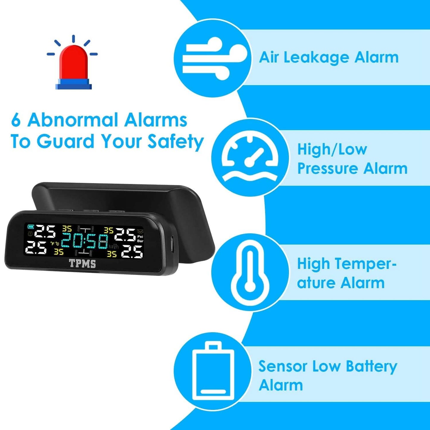 Wireless Solar Car Tire Pressure Monitoring System Auto Tire Pressure with Sensors Temperature Alarm DailySale