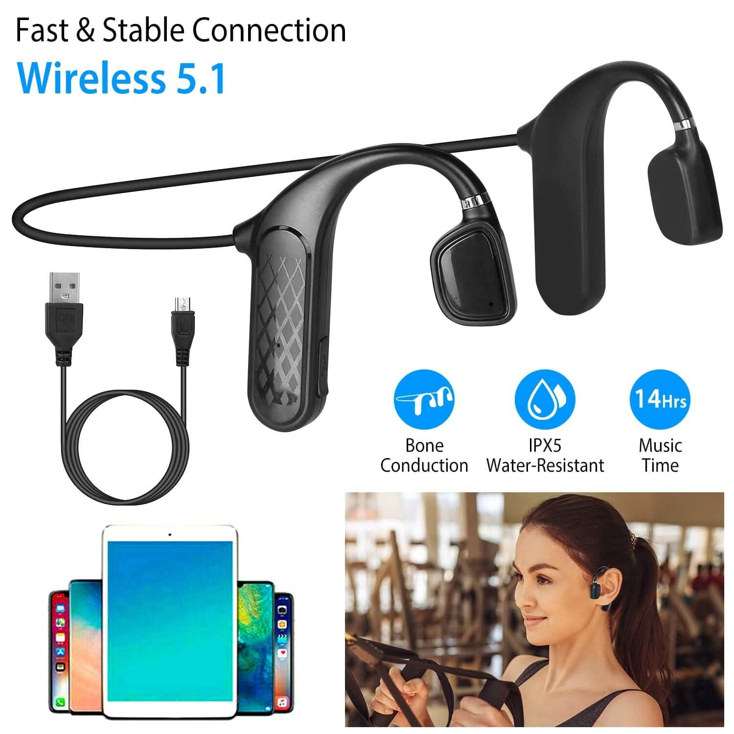 Wireless V5.1 Bone Conduction Earphones with Sensitive Mic DailySale