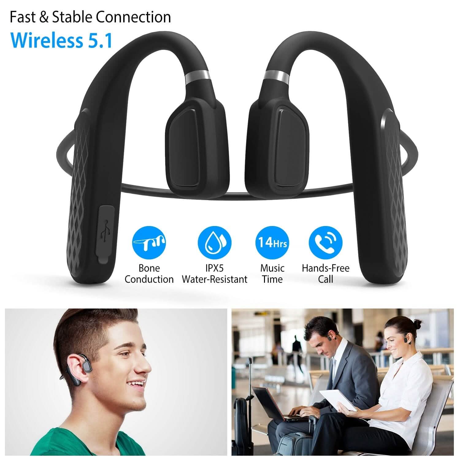 Wireless V5.1 Bone Conduction Earphones with Sensitive Mic DailySale
