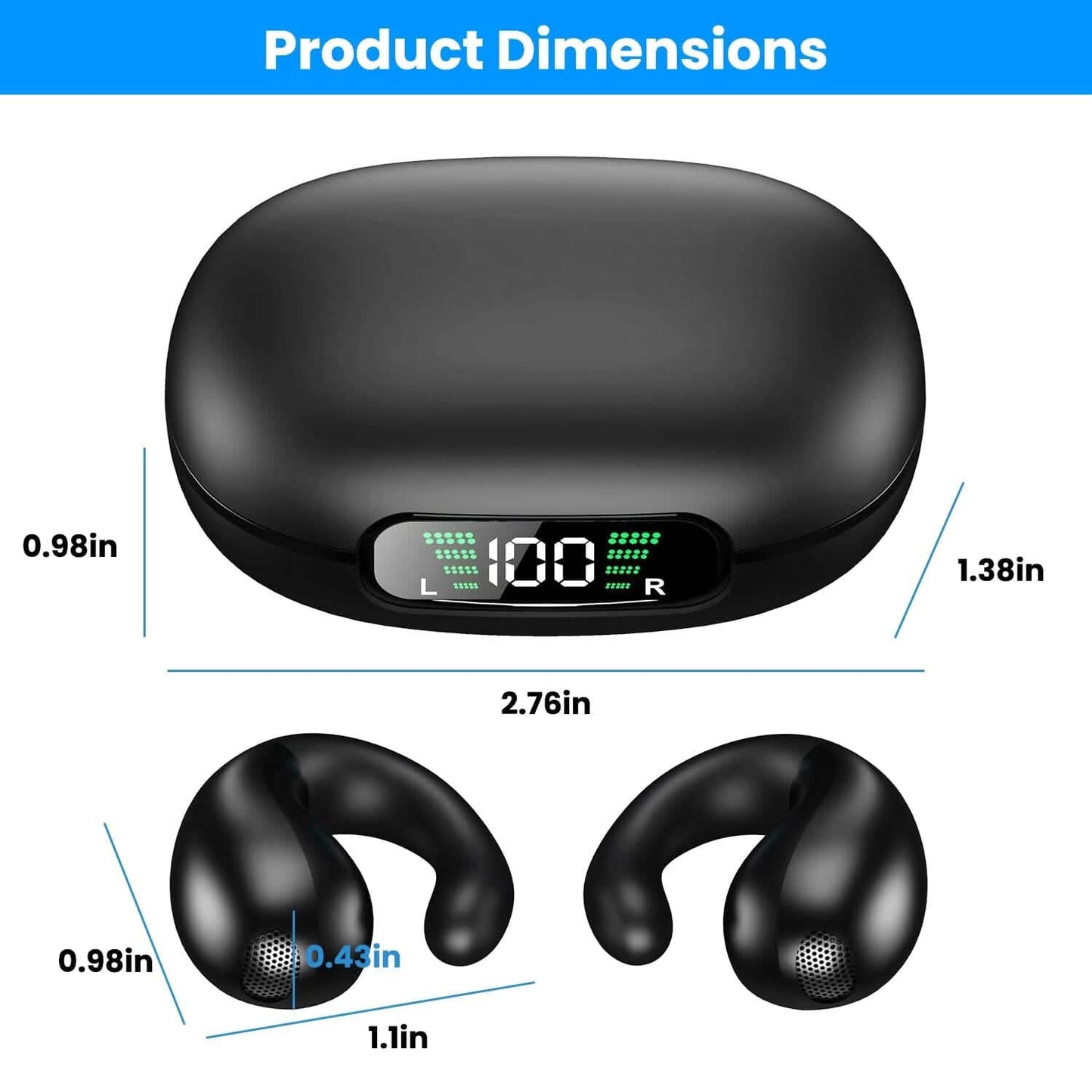 Wireless V5.3 Open Ear Clip Earbuds IPX3 Waterproof Ultra Open Earbuds with LED Display DailySale
