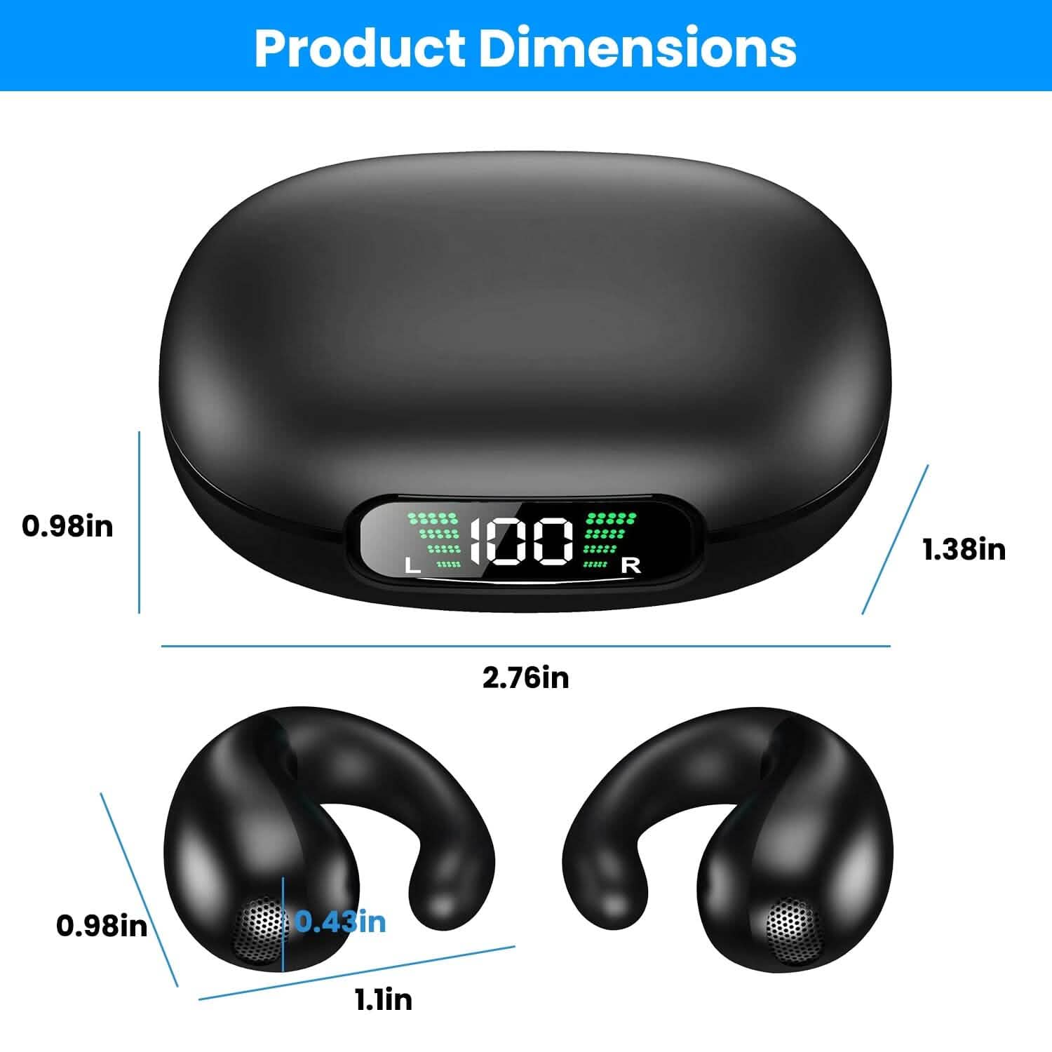 Wireless V5.3 Open Ear Clip Earbuds IPX3 Waterproof Ultra Open Earbuds with LED Display DailySale