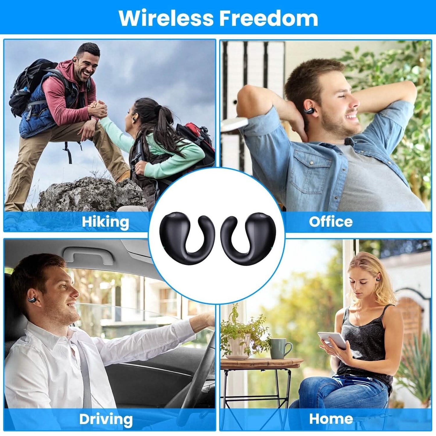Wireless V5.3 Open Ear Clip Earbuds IPX3 Waterproof Ultra Open Earbuds with LED Display DailySale