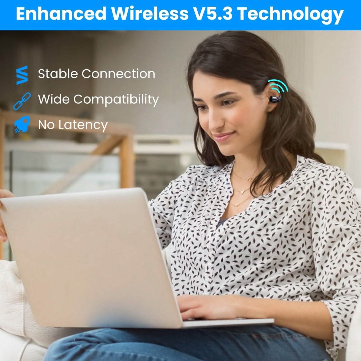Wireless V5.3 Open Ear Clip Earbuds IPX3 Waterproof Ultra Open Earbuds with LED Display DailySale