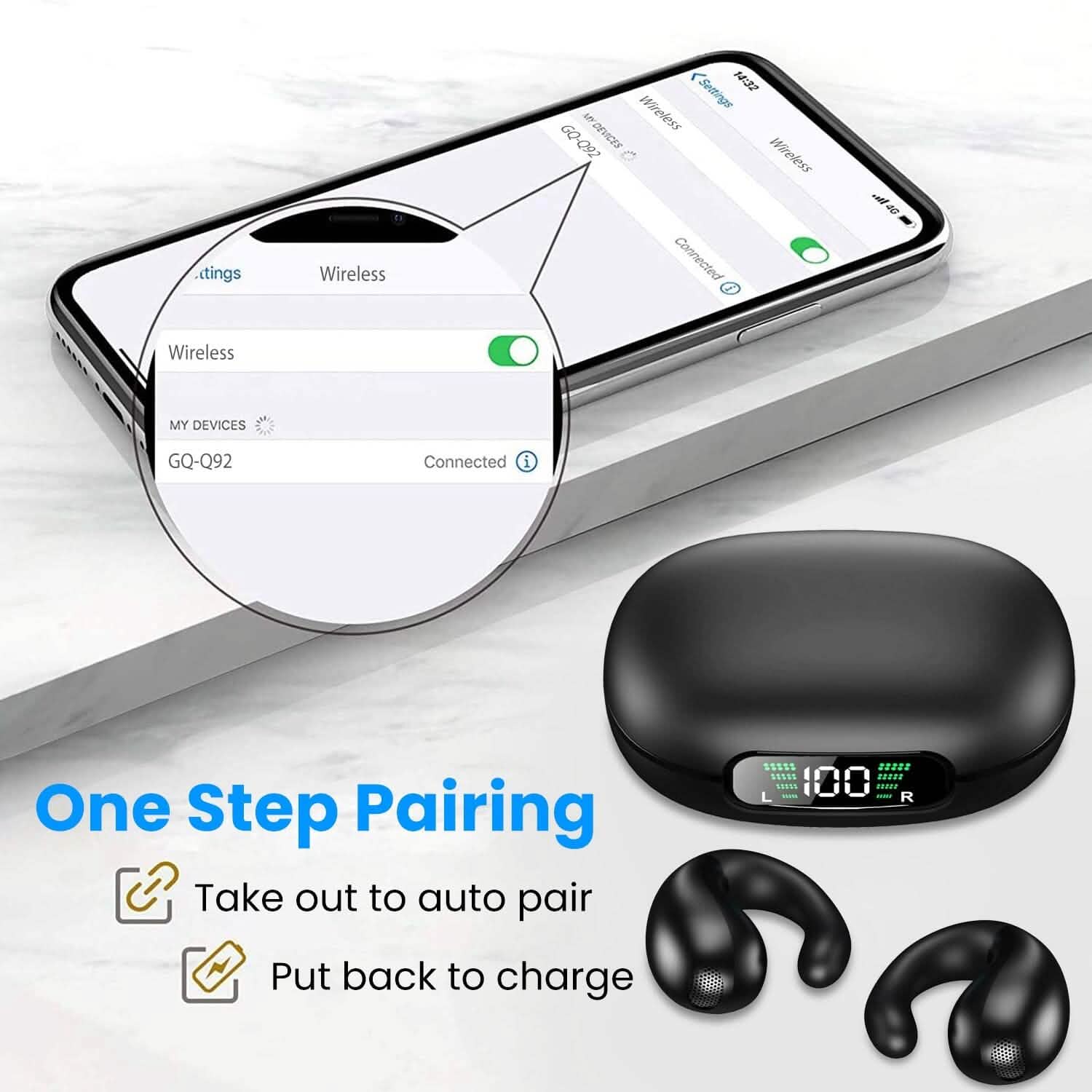 Wireless V5.3 Open Ear Clip Earbuds IPX3 Waterproof Ultra Open Earbuds with LED Display DailySale