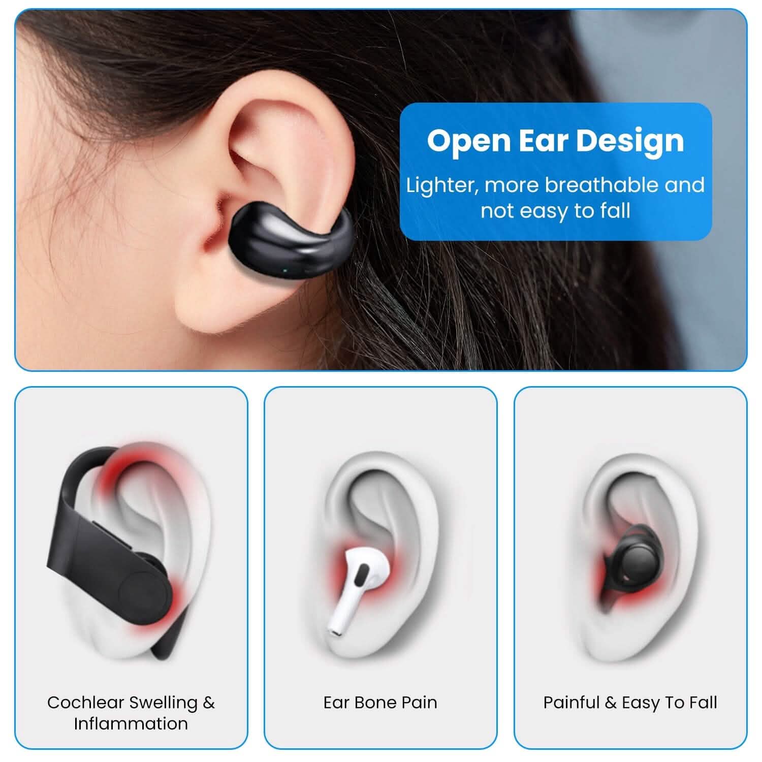 Wireless V5.3 Open Ear Clip Earbuds IPX3 Waterproof Ultra Open Earbuds with LED Display DailySale