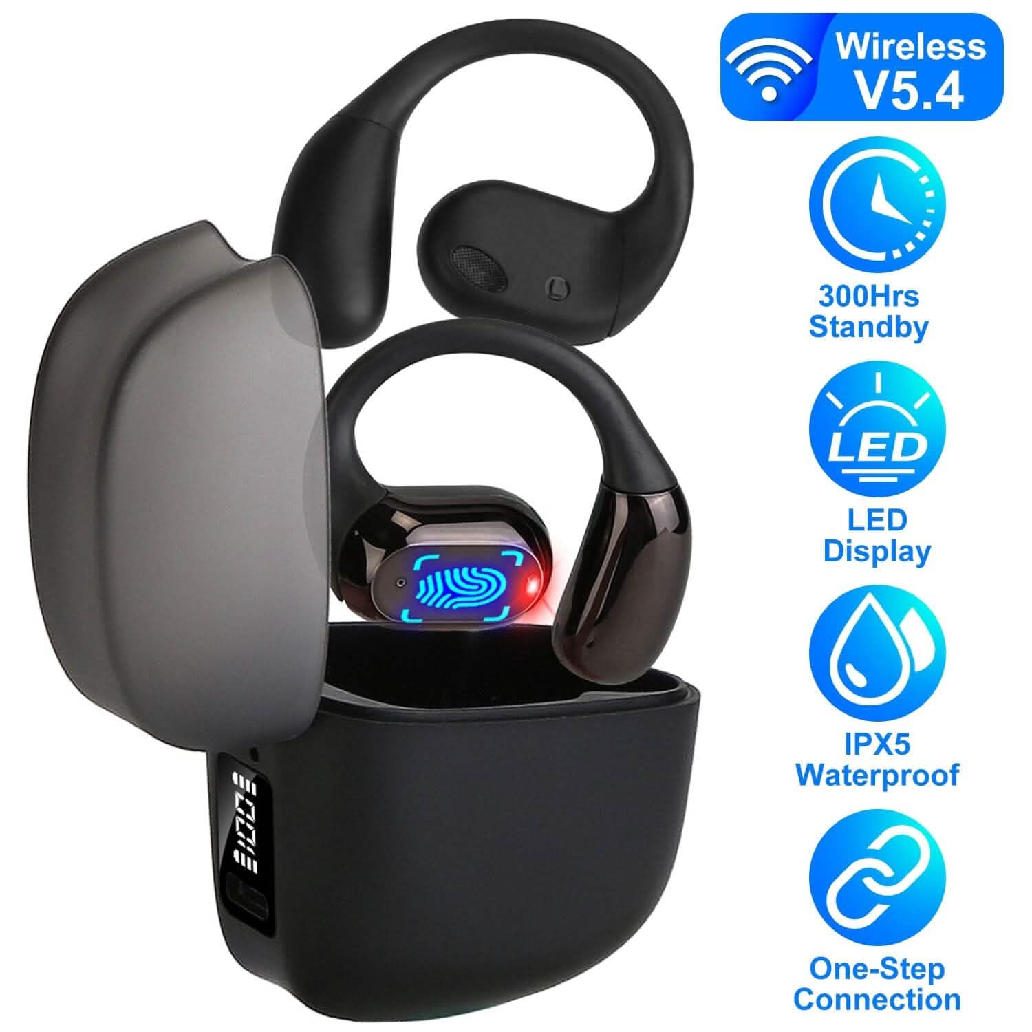 Wireless V5.4 Open Ear Earbuds with Earhook LED Display Charging Case DailySale