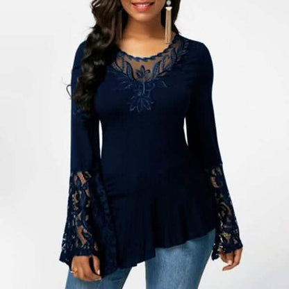 Women Casual Irregular T-shirt with Long-sleeved Lace Stitching Plus Size Shirts DailySale