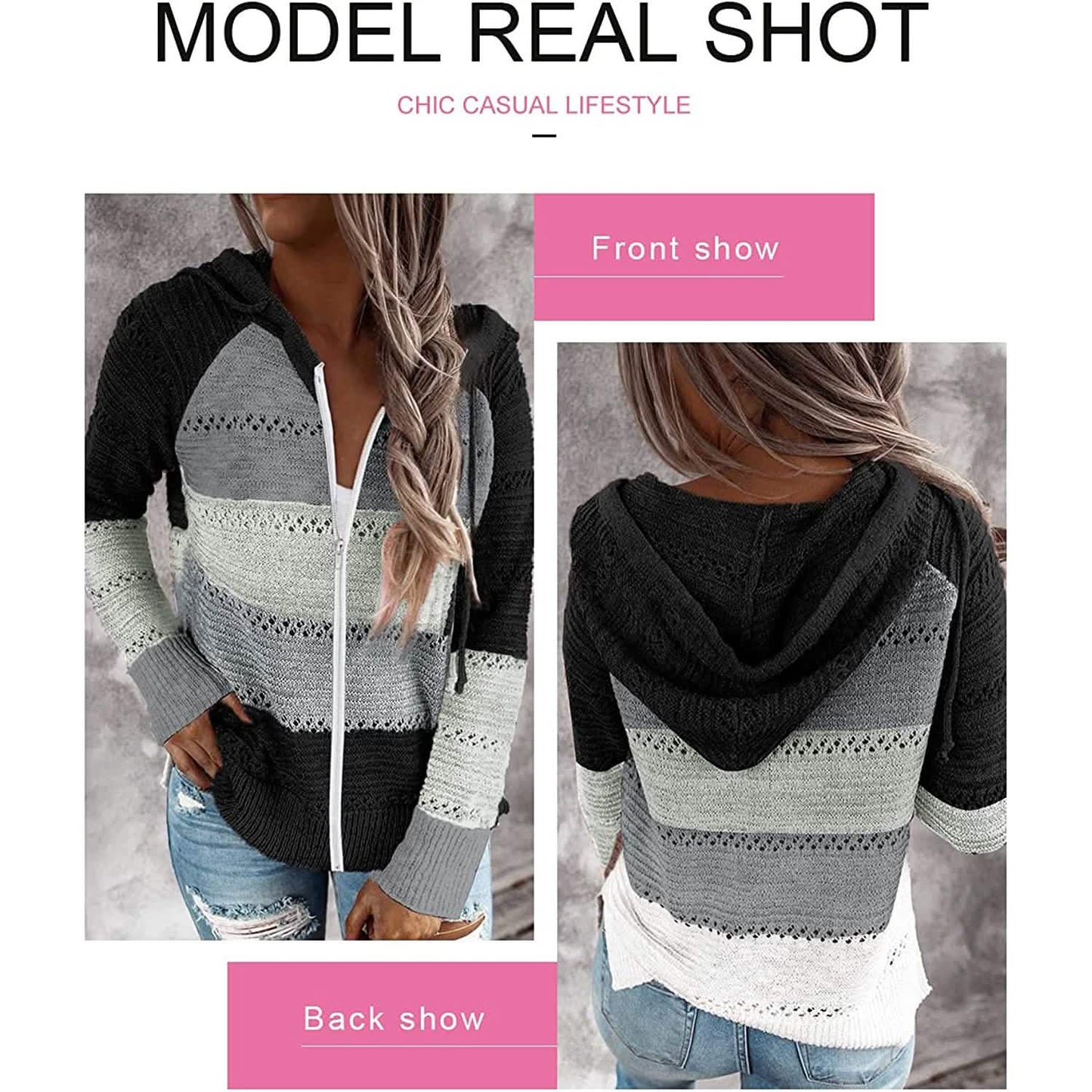 Women Casual Long Sleeve Zip Up Hooded Sweatshirt Hoodies DailySale