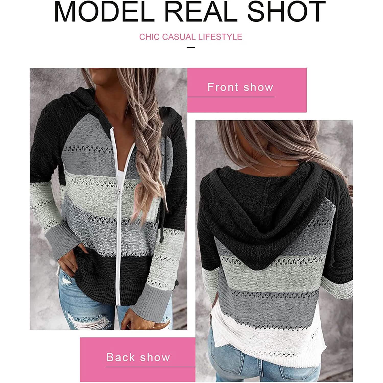 Women Casual Long Sleeve Zip Up Hooded Sweatshirt Hoodies DailySale