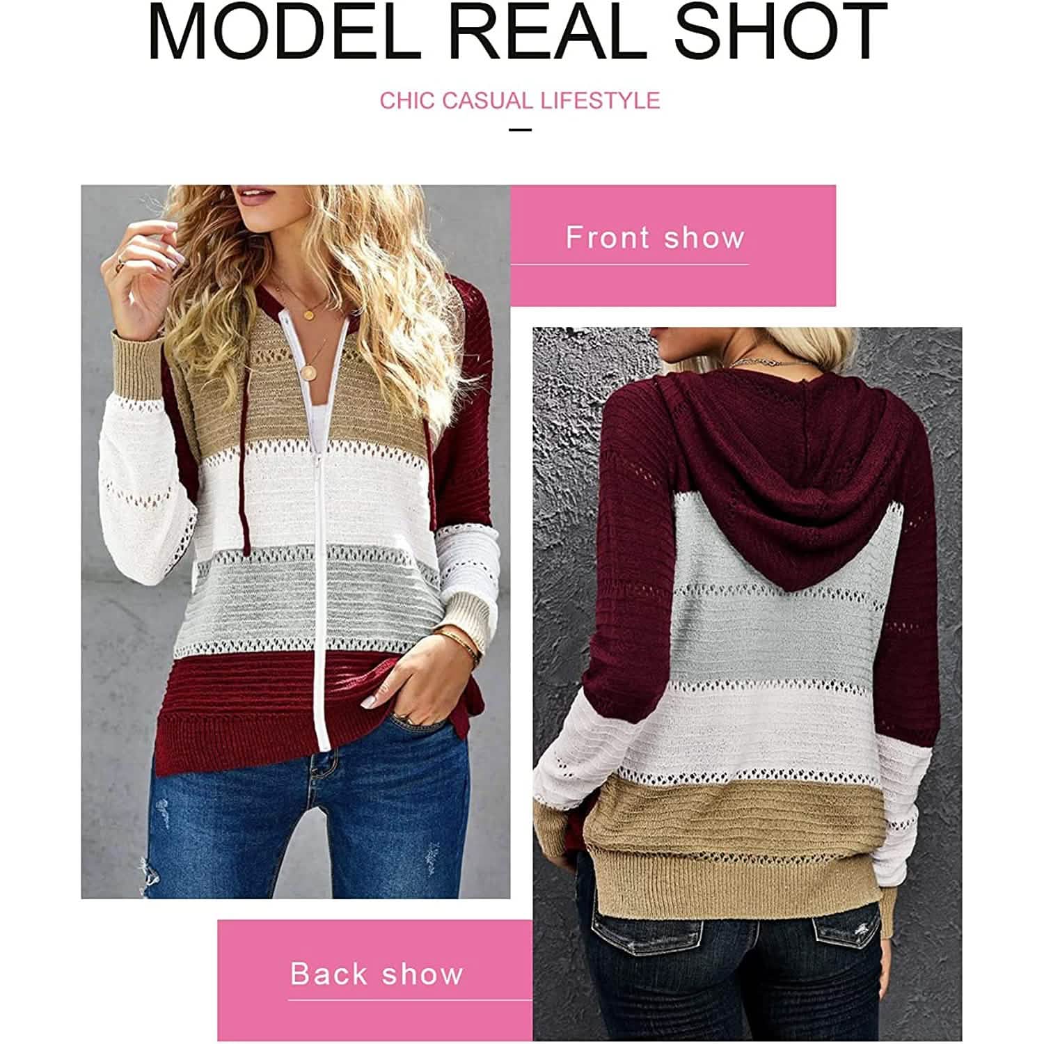 Women Casual Long Sleeve Zip Up Hooded Sweatshirt Hoodies DailySale